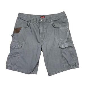 Y2K Wrangler Workwear Cargo Shorts 36 Waist Canvas Heavy Carpenter Utility Gray